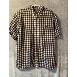 Men's Game Guard XL Dark Brown and White Checkered Casual Button Down Shirt